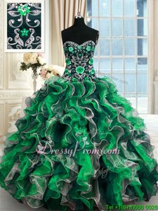 Chic Multi-color Ball Gowns Organza Sweetheart Sleeveless Beading and Ruffles Floor Length Lace Up Ball Gown Prom Dress