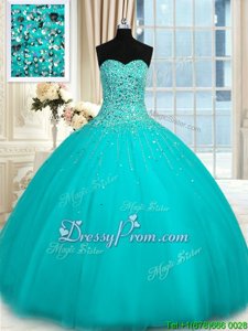 Amazing Sleeveless Lace Up Floor Length Beading 15th Birthday Dress
