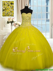 Nice Yellow Sleeveless Beading Floor Length Vestidos de Quinceanera