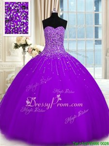 Purple Sweetheart Lace Up Beading Quince Ball Gowns Sleeveless