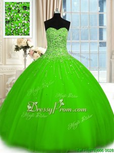Ball Gowns Sweet 16 Dresses Spring Green Sweetheart Tulle Sleeveless Floor Length Lace Up