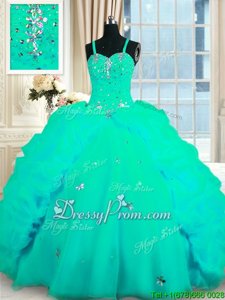 Sexy Sleeveless Sweep Train Lace Up With Train Beading and Ruffles Quinceanera Dresses