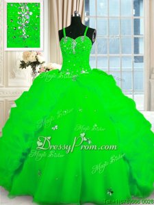 Excellent Spring Green Spaghetti Straps Lace Up Beading and Pick Ups Quinceanera Dress Sleeveless