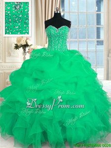 Fabulous Turquoise Sleeveless Organza Lace Up Sweet 16 Dress forMilitary Ball and Sweet 16 and Quinceanera
