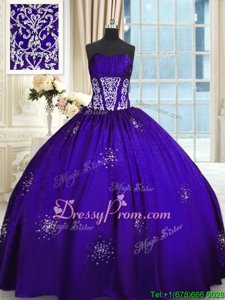 Designer Purple Lace Up Strapless Beading and Appliques and Ruching Sweet 16 Quinceanera Dress Taffeta Sleeveless