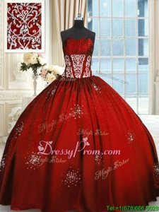 Fabulous Wine Red Sleeveless Taffeta Lace Up Quinceanera Dress forMilitary Ball and Sweet 16 and Quinceanera