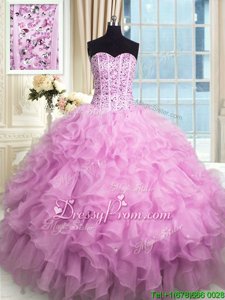 Latest Ball Gowns Sweet 16 Dress Lilac Sweetheart Organza Sleeveless Floor Length Lace Up