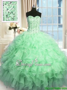 Great Sweetheart Sleeveless Lace Up Quinceanera Gown Apple Green Organza