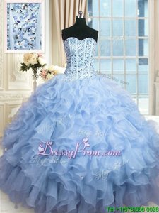 Modest Lavender Sweet 16 Dress Military Ball and Sweet 16 and Quinceanera and For withBeading and Ruffles and Sequins Sweetheart Sleeveless Lace Up