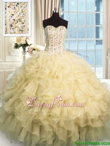 New Style Floor Length Champagne Quinceanera Gowns Sweetheart Sleeveless Lace Up