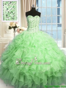 Most Popular Floor Length Lace Up Sweet 16 Quinceanera Dress Apple Green and In forMilitary Ball and Sweet 16 and Quinceanera withBeading and Ruffles