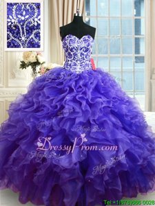 Wonderful Floor Length Purple 15 Quinceanera Dress Sweetheart Sleeveless Lace Up
