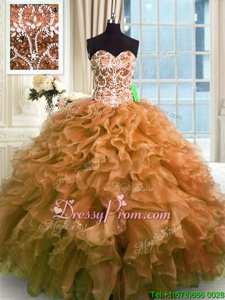 Inexpensive Spring and Summer and Fall and Winter Organza Sleeveless Floor Length 15th Birthday Dress andBeading and Ruffles