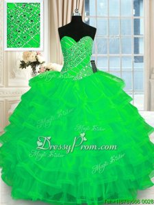 Custom Design Green Sweetheart Neckline Beading and Ruffled Layers 15 Quinceanera Dress Sleeveless Lace Up