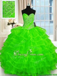 Trendy Spring Green Sleeveless Floor Length Beading and Ruffled Layers Lace Up Quinceanera Dress