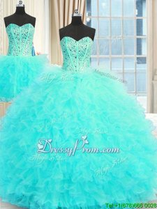 Clearance Ball Gowns Vestidos de Quinceanera Aqua Blue Strapless Tulle Sleeveless Floor Length Lace Up