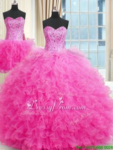 High Quality Ball Gowns Quinceanera Dress Rose Pink Strapless Tulle Sleeveless Floor Length Lace Up