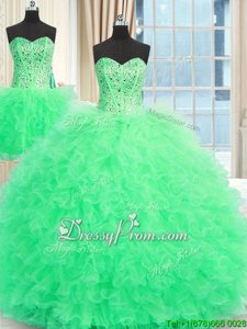 Fantastic Strapless Sleeveless Tulle Sweet 16 Quinceanera Dress Beading and Ruffles Lace Up
