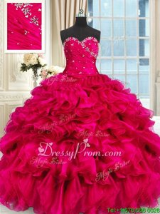 Delicate Floor Length Ball Gowns Sleeveless Hot Pink Sweet 16 Dresses Lace Up