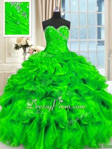 Affordable Sleeveless Lace Up Floor Length Beading and Ruffles 15th Birthday Dress