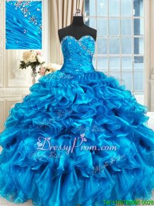 Exquisite Baby Blue Sweetheart Neckline Beading and Ruffles Sweet 16 Dress Sleeveless Lace Up