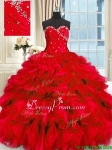 Flare Red Sleeveless Organza Lace Up Quinceanera Gowns forMilitary Ball and Sweet 16 and Quinceanera