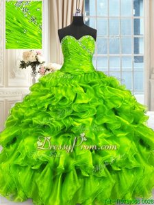 Best Selling Sweetheart Sleeveless Lace Up 15 Quinceanera Dress Spring Green Organza