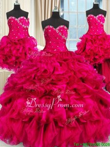 Colorful Spring and Summer and Fall and Winter Organza Sleeveless Floor Length Sweet 16 Dresses andBeading and Ruffles and Ruching