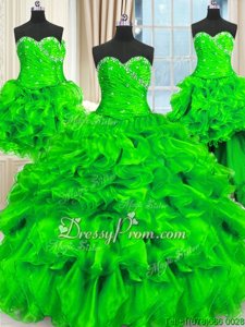 Pretty Three Pieces Sweet 16 Dresses Spring Green Sweetheart Organza Sleeveless Floor Length Lace Up