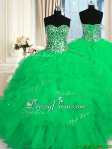 Delicate Turquoise Lace Up Quinceanera Dresses Beading and Ruffles Sleeveless Floor Length