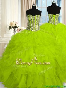 Dynamic Yellow Green Lace Up Sweet 16 Dresses Beading and Ruffles Sleeveless Floor Length