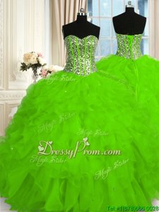 Vintage Organza Sweetheart Sleeveless Lace Up Beading and Ruffles Sweet 16 Dresses inSpring Green