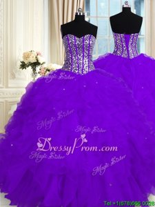 Noble Floor Length Lace Up Sweet 16 Dress Eggplant Purple and In forMilitary Ball and Sweet 16 and Quinceanera withBeading and Ruffles