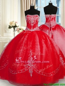 Dazzling Red Sleeveless Beading and Embroidery Floor Length Sweet 16 Quinceanera Dress