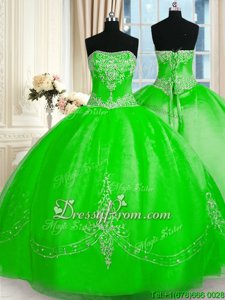 Charming Strapless Sleeveless Lace Up Sweet 16 Quinceanera Dress Spring Green Tulle