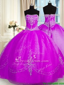 Sexy Floor Length Purple Quinceanera Dress Strapless Sleeveless Lace Up