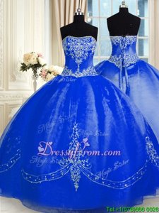 Hot Sale Floor Length Lace Up Vestidos de Quinceanera Royal Blue and In forMilitary Ball and Sweet 16 and Quinceanera withBeading and Embroidery