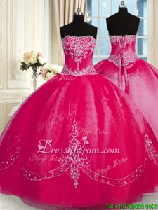 Floor Length Ball Gowns Sleeveless Fuchsia 15th Birthday Dress Lace Up