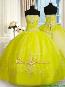 Dazzling Yellow Green Sleeveless Beading and Embroidery Floor Length Sweet 16 Quinceanera Dress