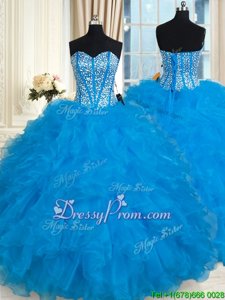 Admirable Ball Gowns 15 Quinceanera Dress Baby Blue Sweetheart Organza Sleeveless Floor Length Lace Up