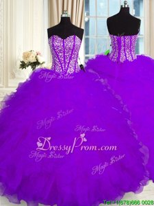 Enchanting Purple Lace Up Vestidos de Quinceanera Beading and Ruffles Sleeveless Floor Length