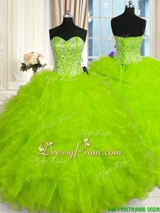 Shining Spring and Summer and Fall and Winter Organza Sleeveless Floor Length Ball Gown Prom Dress andBeading and Ruffles