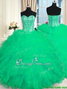 Perfect Organza Sweetheart Sleeveless Lace Up Beading and Ruffles Sweet 16 Dress inTurquoise