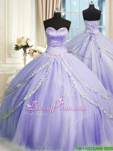 Sumptuous Lavender Sweetheart Lace Up Beading and Appliques Sweet 16 Dresses Court Train Sleeveless