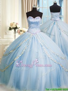 Spring and Summer and Fall and Winter Organza Sleeveless With Train Quinceanera Gowns Court Train andBeading and Appliques