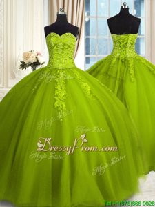 Olive Green Quinceanera Gowns Military Ball and Sweet 16 and Quinceanera and For withEmbroidery Sweetheart Sleeveless Lace Up