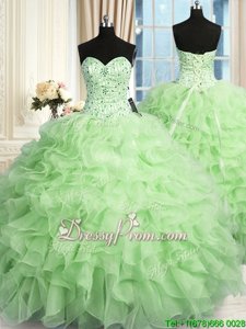 Clearance Spring Green Lace Up Quinceanera Dress Beading and Ruffles Sleeveless Floor Length