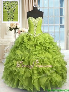 Stunning Yellow Green Sweetheart Lace Up Beading and Ruffles Sweet 16 Dresses Sleeveless