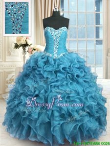 Great Spring and Summer and Fall and Winter Organza Sleeveless Floor Length Quinceanera Gown andBeading and Ruffles