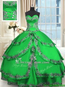 High Class Sleeveless Floor Length Beading and Embroidery and Ruffled Layers Lace Up Sweet 16 Dresses with Green